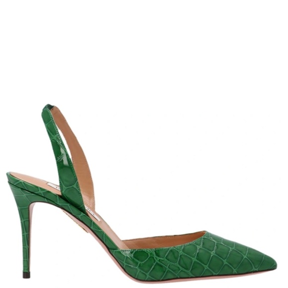 Aquazzura So Nude Pump 85 Croc-Effect Emerald green Slingback Leather Pu… - Picture 6 of 16